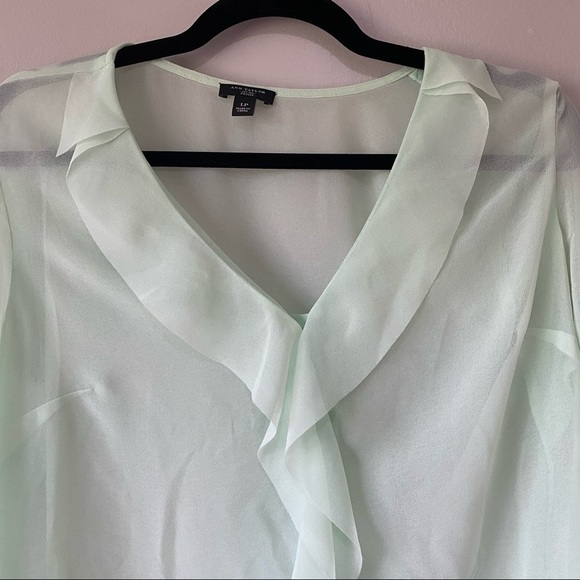 Ann Taylor Petite Sheer Green Blouse - Picture 4 of 8